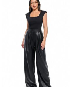 Faux Leather High Waisted Wide Leg Pants