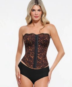 Shapewear Sculpting Leopard Mesh Detachable Strap Corset Top