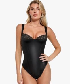 Shapewear Faux Leather Lace Balconette Sculpting Bodysuit