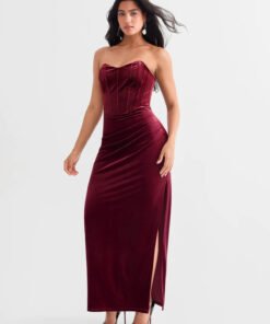 Strapless Velvet Ruched Sculpting Corset Gown